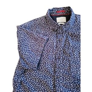 Cactus Man Mens Slim Fit Short Sleeve Floral Rose Button Down Shirt Navy Blue M